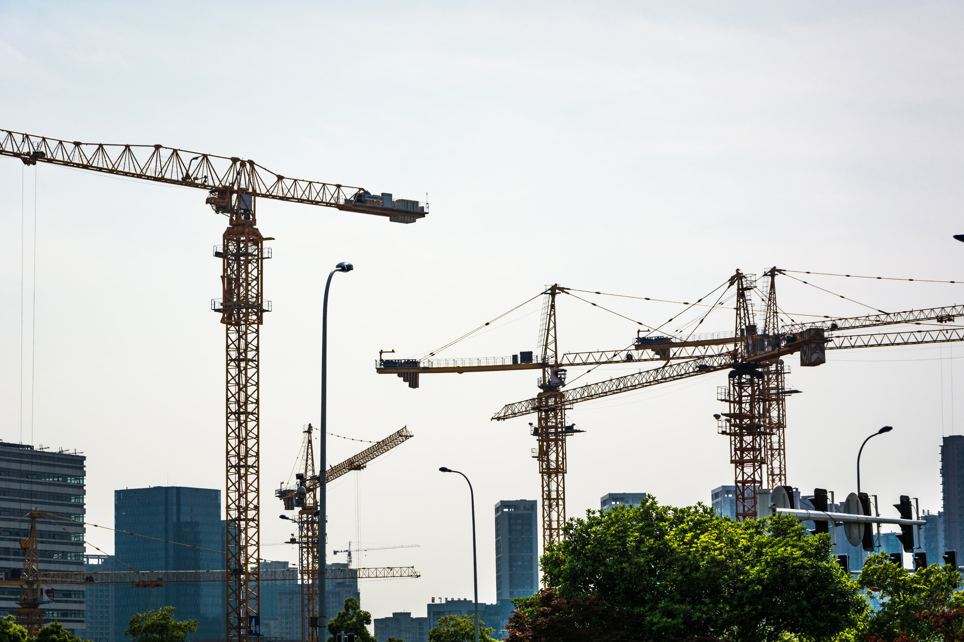 Construction site with tower cranes